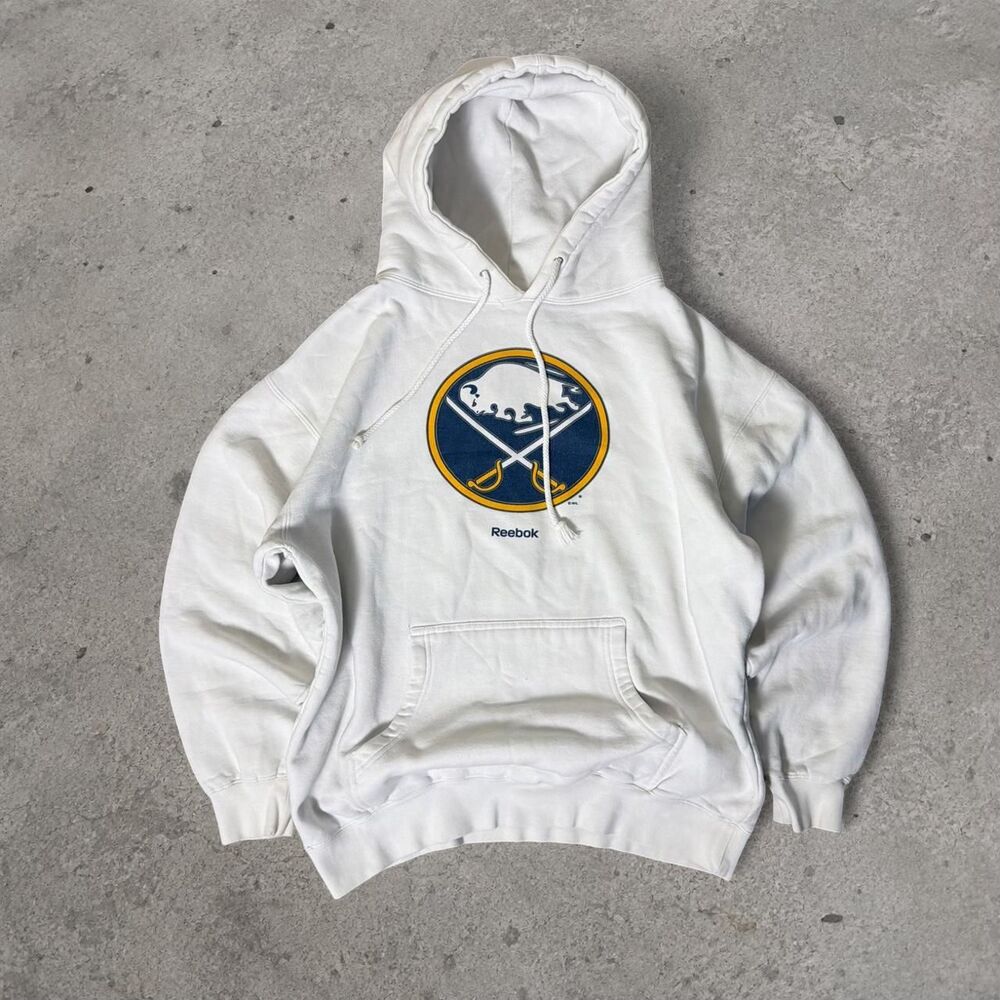 Y2K Reebok Buffalo Sabres Hockey Hoodie with blue & yellow logo Men’s Size L